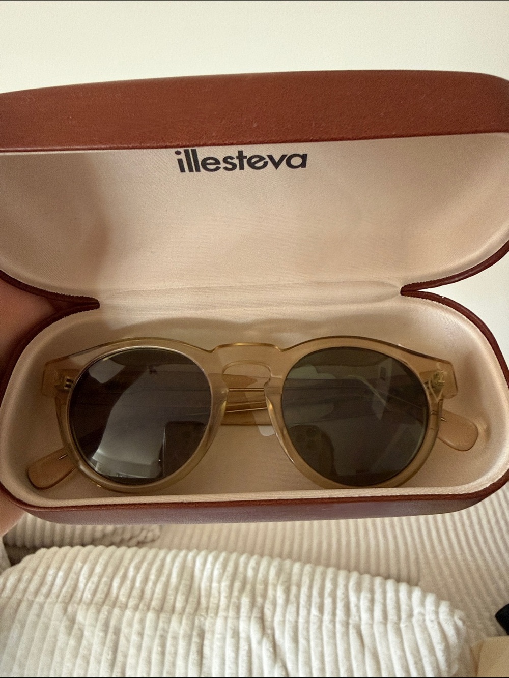 Illesteva Translucent Beige Round Sunglasses with Dark Lenses